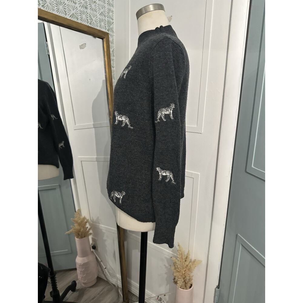 Chico’s Cashmere Blend Embroidered Cheetah Sweater Size 0 Small Gray Crew Neck - Picture 7 of 11